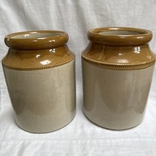 2 Vintage Stoneware Glazed Earthenware Storage Jars/Pots  Rustic Country Style
