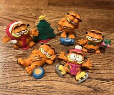 Christmas Collection 5 Garfield Vintage Hand Painted Bully Figures 1981 Cartoon