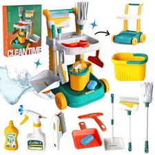 Toddler Cleaning Toy Set Rolling Cart Pretend Play Housekeeping Kit  Accessories