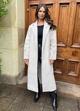 AX Paris Cream Boucle Longline Trench Coat Tie Belt Classic Collar 16 RRP £50