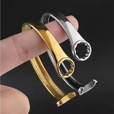 Men Mirror Polished Wrench Shaped Bracelet Stainless Steel Cuff Biker Bangles