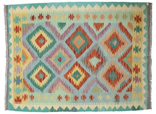 Dominated green kilim carpet - dominated,