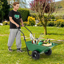Garden Lawn Dump Cart 2-wheel Wheelbarrow Rolling Garden Cart-Green