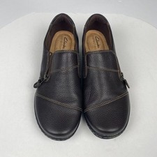 Clarks Cora Harbor Zip Womens Size 8.5 Brown Leather Zip Loafers Shoes
