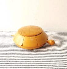 Vintage Wooden Tortoise Box Mid Century Modern Style Lidded Pot Fun Head & Tail