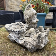 Rare  Antique 60s stone garden statue Garden Gnome Noddy  Driving a Car Planter.