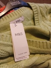 M&S Lime Green, Coud Yarn V Necked Sweater,  XL  Measures 54",  Cable Knit BNWT