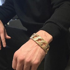 24mm Patterned Chaps Bracelet And Chain Full Set 26"-9" 9ct Gold Guilded 