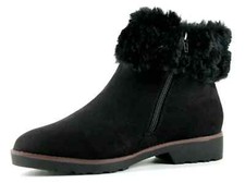 Evans Andalusia Womens UK 4 to 8 EEE Extra Wide Fit Black Faux Suede Ankle Boots