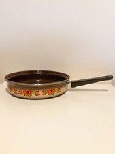Vintage Retro 70s Mid Century Enamel Floral Poppies Frying Pan Deep Skillet 10”