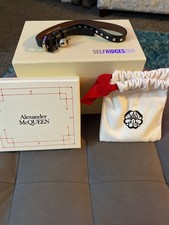 Alexander McQueen Bracelet Bangle Belt Leather Black Skull Charm