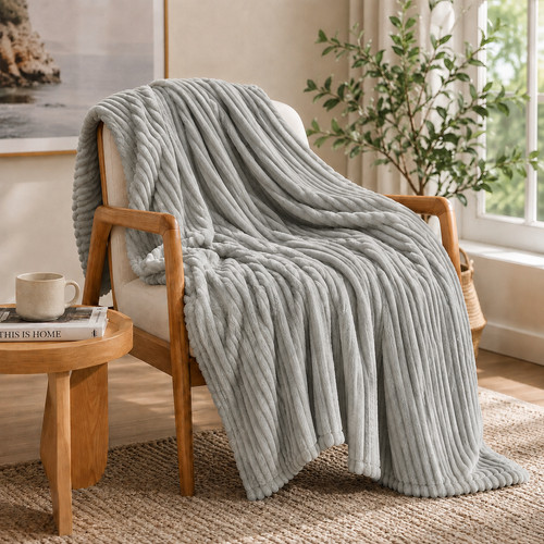 Ribbed faux fur throw blanket - ribbed,