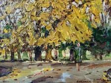 Birkenhead Park Yellow Tree Oil Painting by Keith Gardner Royal Cambrian Academy