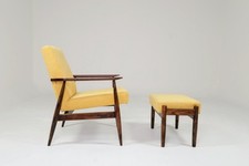 Vintage Armchair Pastel Yellow Corduroy And Footrest MCM Design 