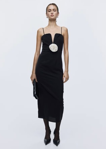Rose applique black midi - h&m, rose-applique