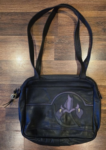 Vtg leather handbag antler - leather,