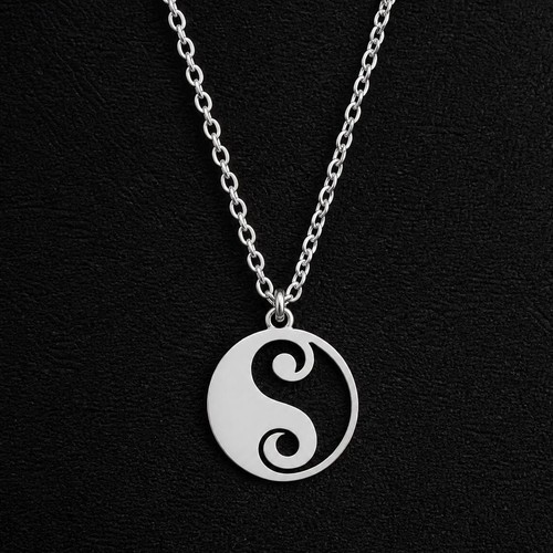 Silver yin yang charm necklace - yin,