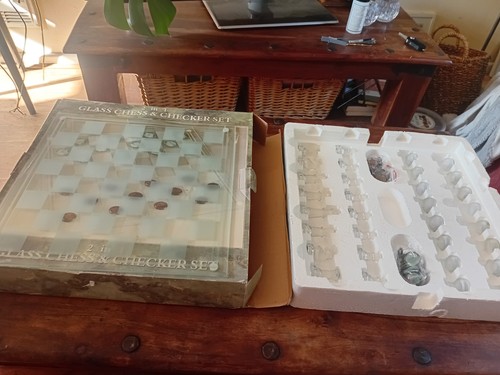 Glass chess checkers set - chess, &
