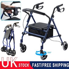 Lightweight Foldable Mobility Rollator Walking Aid Frame Wheeled Walker w Seat
