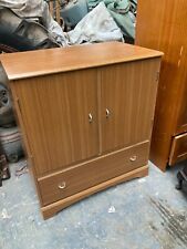 Vintage Brown Teak Wood Effect TV Cabinet Cupboard with Drop Down Front