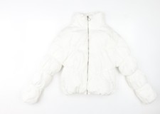 Bershka Women White Puffer Jacket Size M Short Insulated Zip Winter Coat