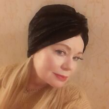 Black Velour Turban Hat Retro 1920s 1950s Fancy Dress Vintage Fortune Teller