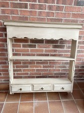Vintage Wooden Wall Shelf Unit - Cream Finish, Farmhouse Cottage Style