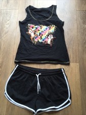 Ladies Chip & Dale Themed Vest Top And Elastic Waist Shorts Size 12-14