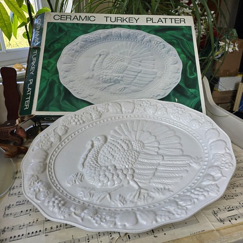 Vintage turkey platter - vintage, white