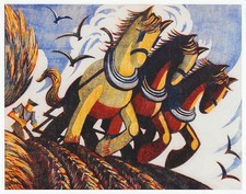 Tillers of the Soil Sybil Andrews horse ploughing print in 11 x 14 mount SUPERB