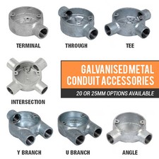 Conduit Metal Boxes 20mm - 25mm Elbows Bends Tees Through Fittings Galv