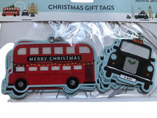12 Paper Gift Tags London theme video posted Merry Christmas red bus, black cab