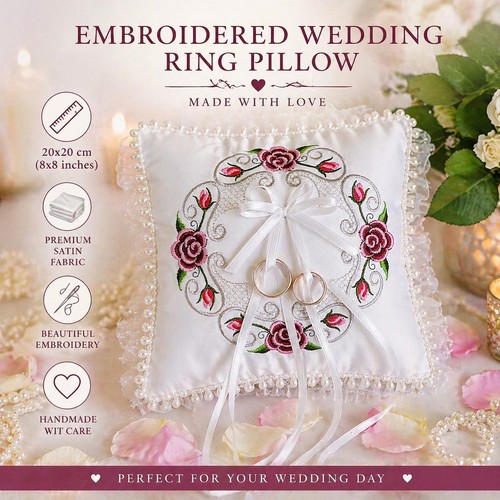 Rose embroidered wedding ring - rose,