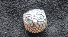 Genuine Pandora Sparkling Green Eyes Wise Owl Head Charm *791211CZN Retired