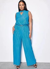 STAR by Julien Macdonald Aqua Pleated Jersey Jumpsuit  UK 10