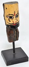 Vintage Wooden Puppet Head Face Bust on Stand Original Old Hand Carved Painted