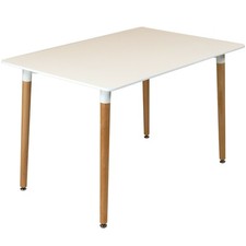 REBOXED Rectangular Dining Table White Tabletop Solid Beech Wood Legs Furniture