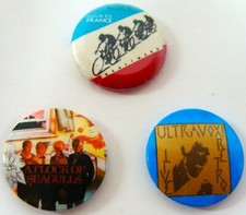 KRAFTWERK ULTRAVOX A FLOCK OF SEAGULLS FABULOUS X 3 UK 1980'S SMALL METAL BADGES