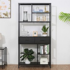 Large &Tall Bookcase Shelves Industrial Pipe Bookshelf Unit Ladder Storage Rack