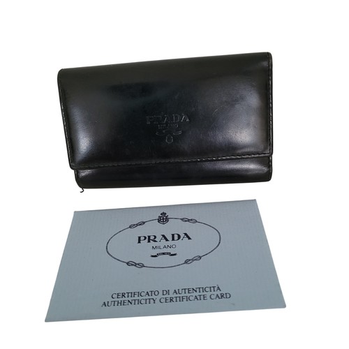 Prada black leather ring key - prada,
