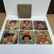 VTG RETRO 1960s WIN-EL-WARE BOXED 6 SET PLACE MATS CHILDRENS FACES 15.25x15.25cm