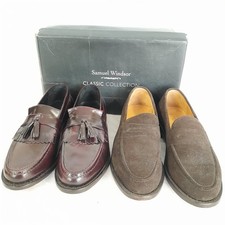 2 x Samuel Windsor Loafers Dk Brown Suede & Dk Red Tassel UK 9 Slip On Handmade