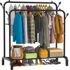 Heavy Duty Double Clothes Rail Hanging Rack Garment Display Stand Shoes Storage
