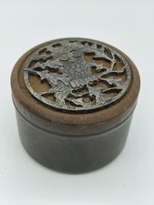 Owl Pewter Vintage Metal Round Containers Trinket Boxes Snuff Box 1978