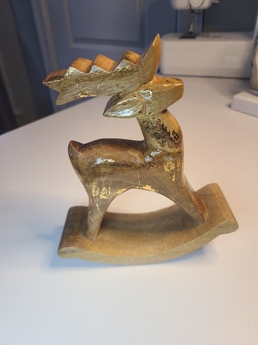 Wooden gold reindeer rocking - wooden,