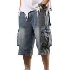 Men Hip Hop Denim Shorts 3/4