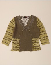 STEPHEN Y Womens Crop V-Neck Jumper Sweater UK 14 Medium Green Colourblock AJ04