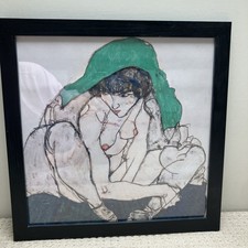Square Framed Egon Schiele Print Of Woman Blue And Green