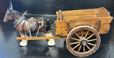 Beautiful Vintage Shire Horse Pulling A Wooden Hand Made Hay Cart 17” Long