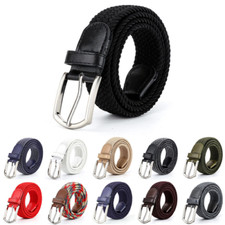 Men Stretch Belts Ladies Elasticated Woven Braided Belt Pants Jeans Metal Buckle